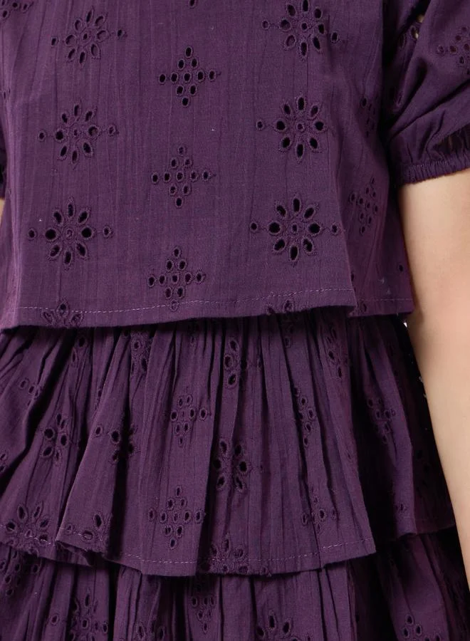 Styli Girls Purple Tiered A-Line Dress